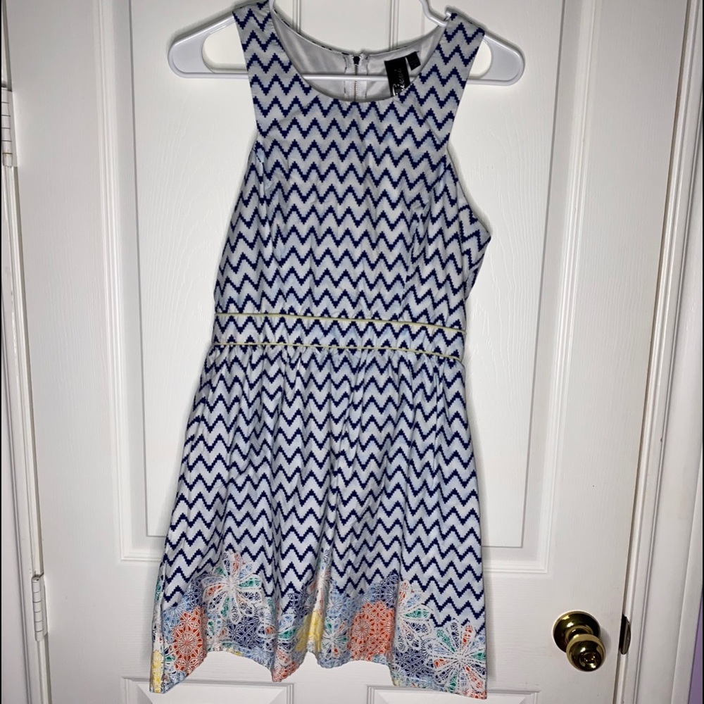 Trixxi Navy Blue and White Chevron Dress